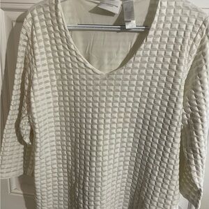 Liz Claiborne White Textured V-Neck Top